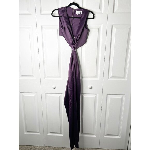 One33 Social Purple Satin Cutout Sleeveless Front Slit Gown Women's Size 0 - Picture 3 of 15